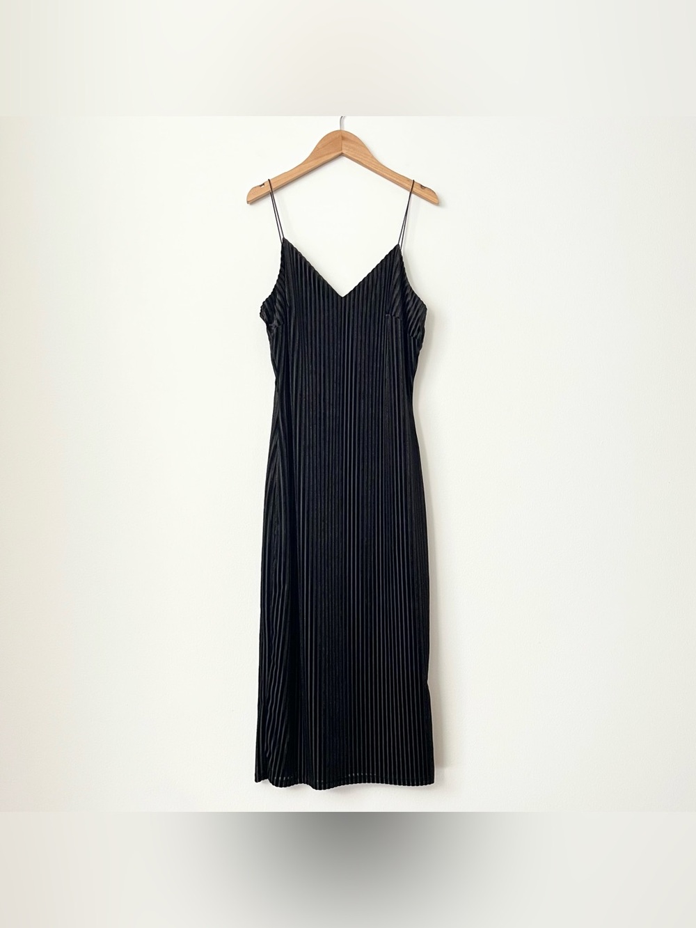 The Vintage Shop Little Black Slip Dress LBD Velvet Midi Size M Minimalist USA